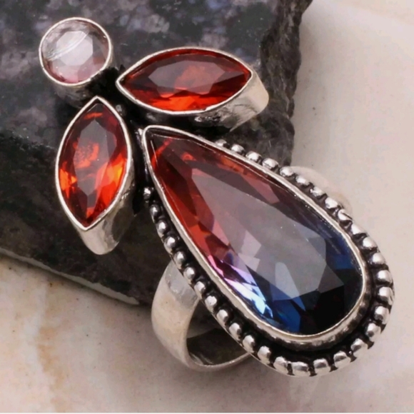 New Bi-Color Tourmaline, Garnet 925 Silver Ring. - Picture 6 of 16